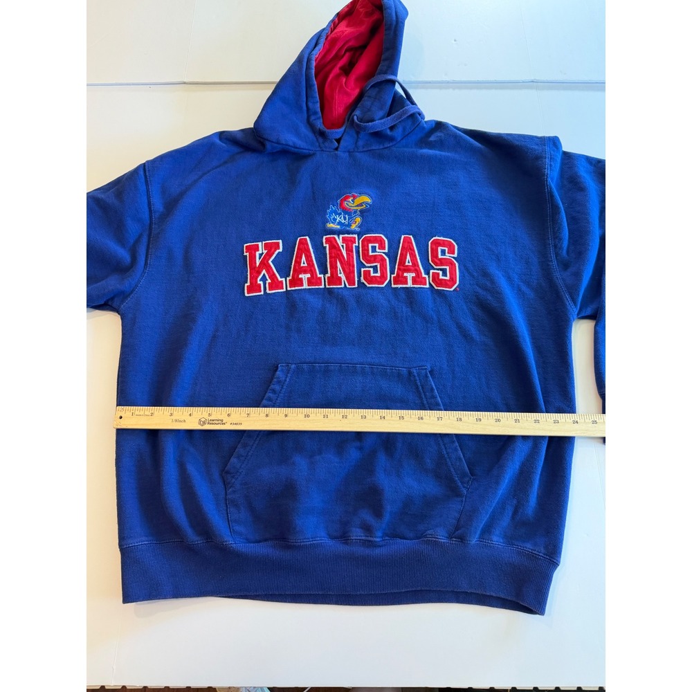 Kansas Jayhawks Hoodie Royal Blue Embroidered Mascot Pullover Sweatshirt Mens XL - Picture 5 of 5